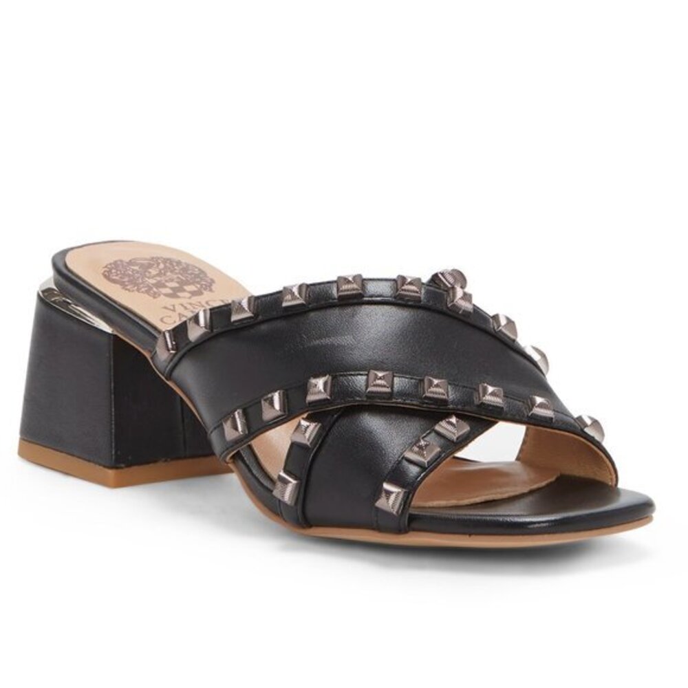 NEW VINCE CAMUTO NADONIE STUDDED MULE BLACK LEATHER WOMENS SIZE 8M SHOES